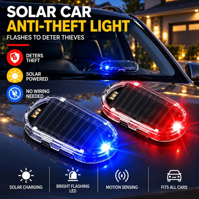 đSolcellsdriven bilstöldskyddslampa,laddas med solenergi + USB och blinkar automatiskt pĂ„ natten. Realistisk LED-lampa som efterliknar ett aktivt larm och avskrĂ€cker tjuvar utan kablar. VĂ€rmetĂ„lig och enkel att fĂ€sta! đĄïžđĄ