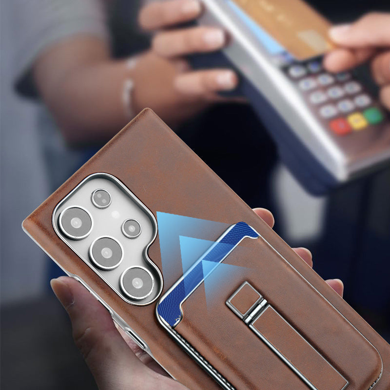 Schutzhülle aus Leder mit magnetischem Kartenhalter für Samsung S23-S25-Serie