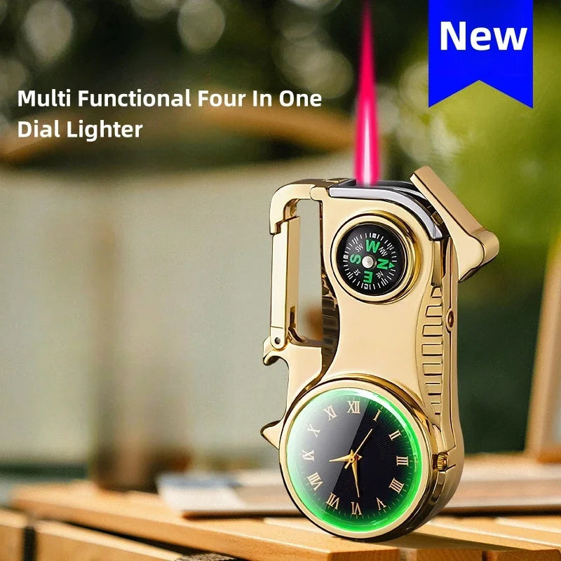 🔥Heißer Verkauf – 50 % RABATT🔥 4-in-1 Winddichtes Feuerzeug mit Uhr & Multifunktion💨🕒✨