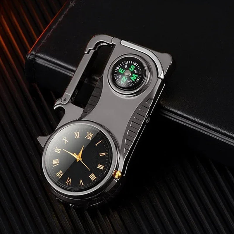 🔥Heißer Verkauf – 50 % RABATT🔥 4-in-1 Winddichtes Feuerzeug mit Uhr & Multifunktion💨🕒✨