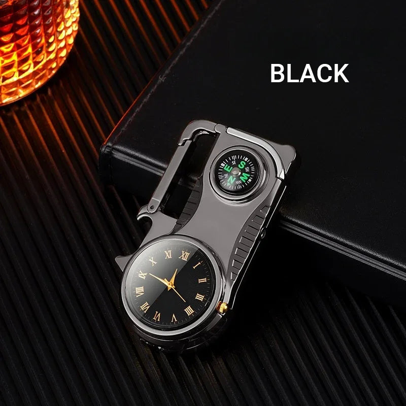 🔥Heißer Verkauf – 50 % RABATT🔥 4-in-1 Winddichtes Feuerzeug mit Uhr & Multifunktion💨🕒✨