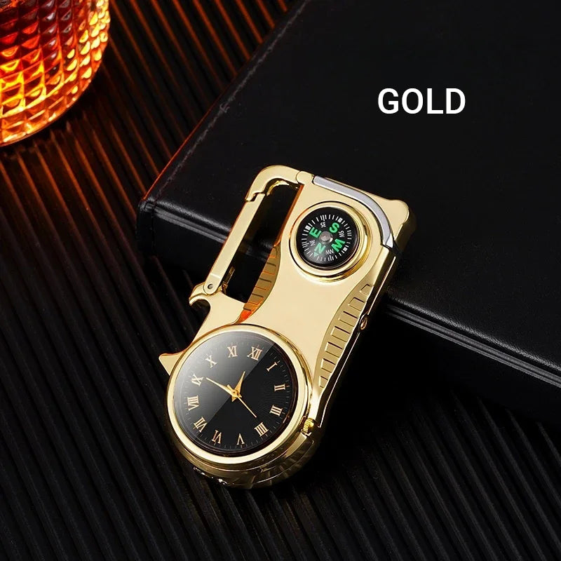 🔥Heißer Verkauf – 50 % RABATT🔥 4-in-1 Winddichtes Feuerzeug mit Uhr & Multifunktion💨🕒✨