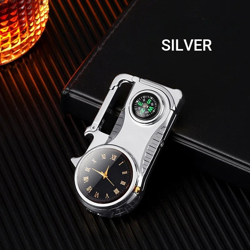 🔥Heißer Verkauf – 50 % RABATT🔥 4-in-1 Winddichtes Feuerzeug mit Uhr & Multifunktion💨🕒✨