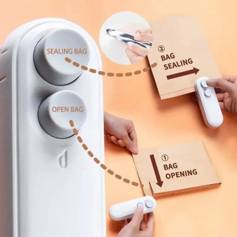 2-IN-1 Mini tragbare wiederaufladbare Beutelverschließ- und Schneidemaschine