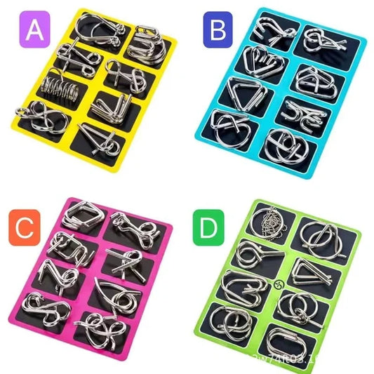 Metall Puzzle Ring achtteilig blaue Version Denksportaufgaben