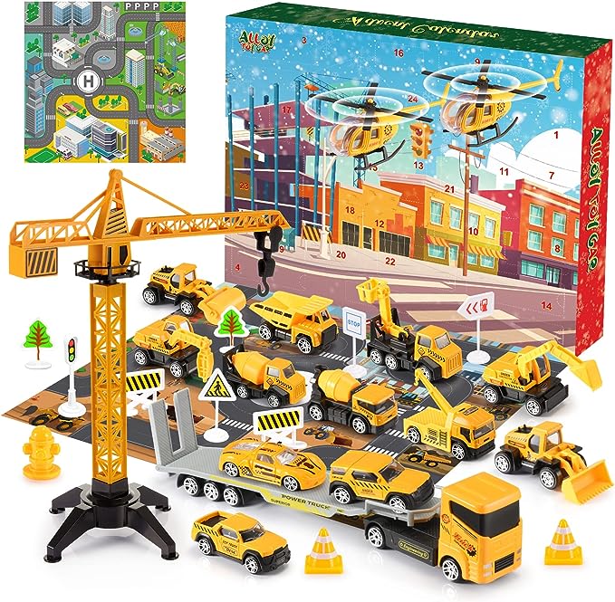 🎁 50% RABATT NU! Byggteknikfordon Adventskalender – 24 överraskningar, diecast-modeller & lärorik lek – perfekt för julkalendern och små ingenjörer 🏗️🚛