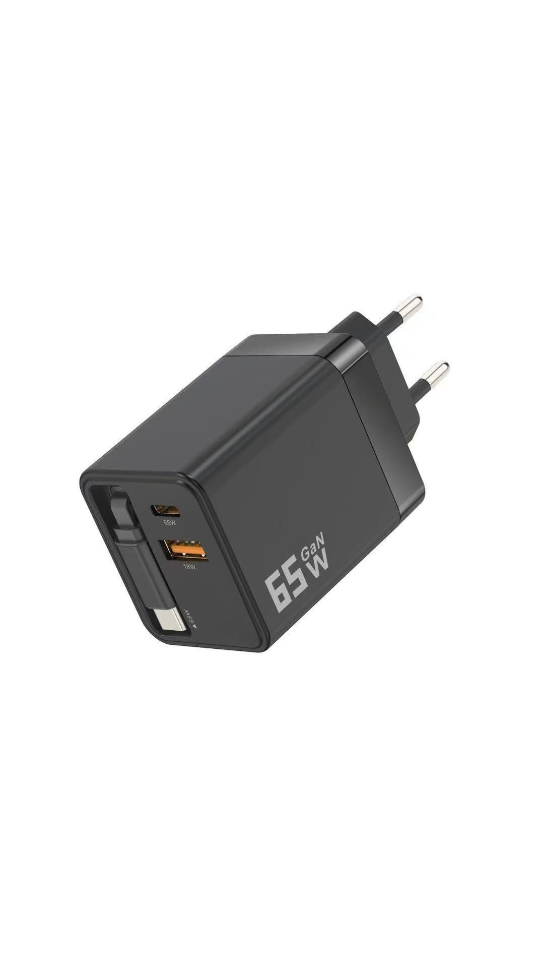 🔥REA – 50 % RABATT🎁 65 W snabbladdare för mobiltelefon med infällbar 80 cm lång Type-C-kabel