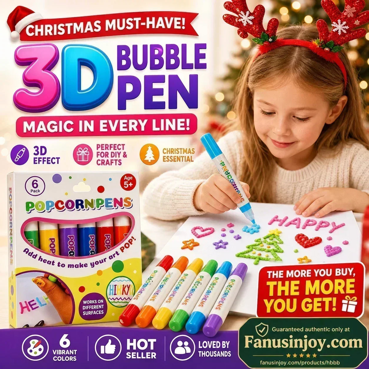 🎁50% RABATT NU!! 🔮 Magiska Popcorn-pennor – Rita i 3D med ett drag! 🎄 DIY Bubbelritpennor