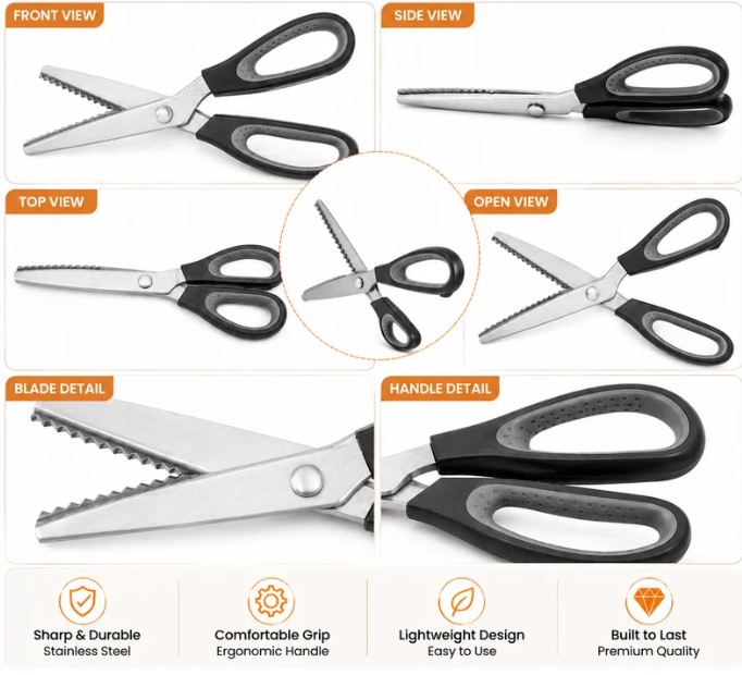 ✂️ 50% RABATT NU! Serrated Sewing Scissors – vassa tandade blad, ergonomisk design & mångsidig användning – perfekt för tyg, läder, papper och hantverk 🧵✨