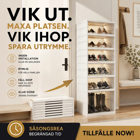 🔥Hopfällbart förvaringsskåp med genomskinliga dörrar – vik undan när säsongen är över, smart säsongsförvaring 🥿📦