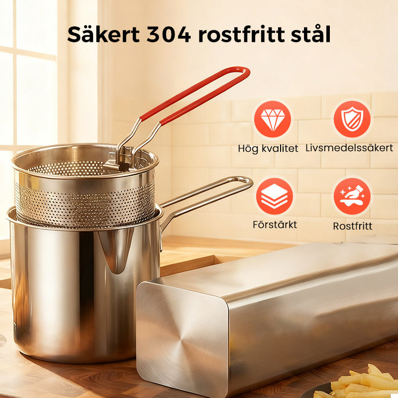🍳 50 % RABATT NU! 🍟 Multifunktionell stekpanna i 304 rostfritt stål – fritera, steka, koka & stuva i en gryta – perfekt för alla kök 🏠