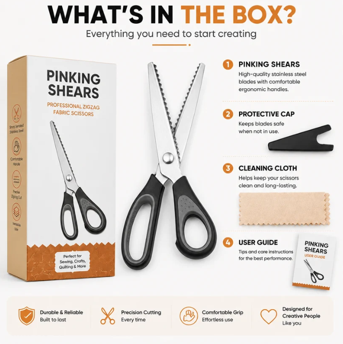 ✂️ 50% RABATT NU! Serrated Sewing Scissors – vassa tandade blad, ergonomisk design & mångsidig användning – perfekt för tyg, läder, papper och hantverk 🧵✨