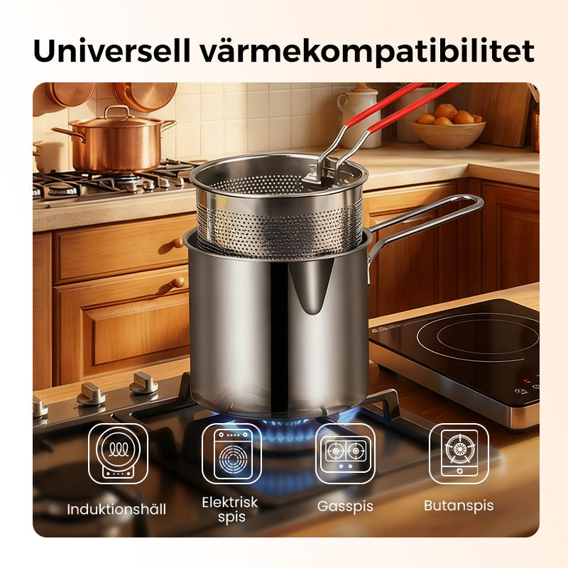 🍳 50 % RABATT NU! 🍟 Multifunktionell stekpanna i 304 rostfritt stål – fritera, steka, koka & stuva i en gryta – perfekt för alla kök 🏠