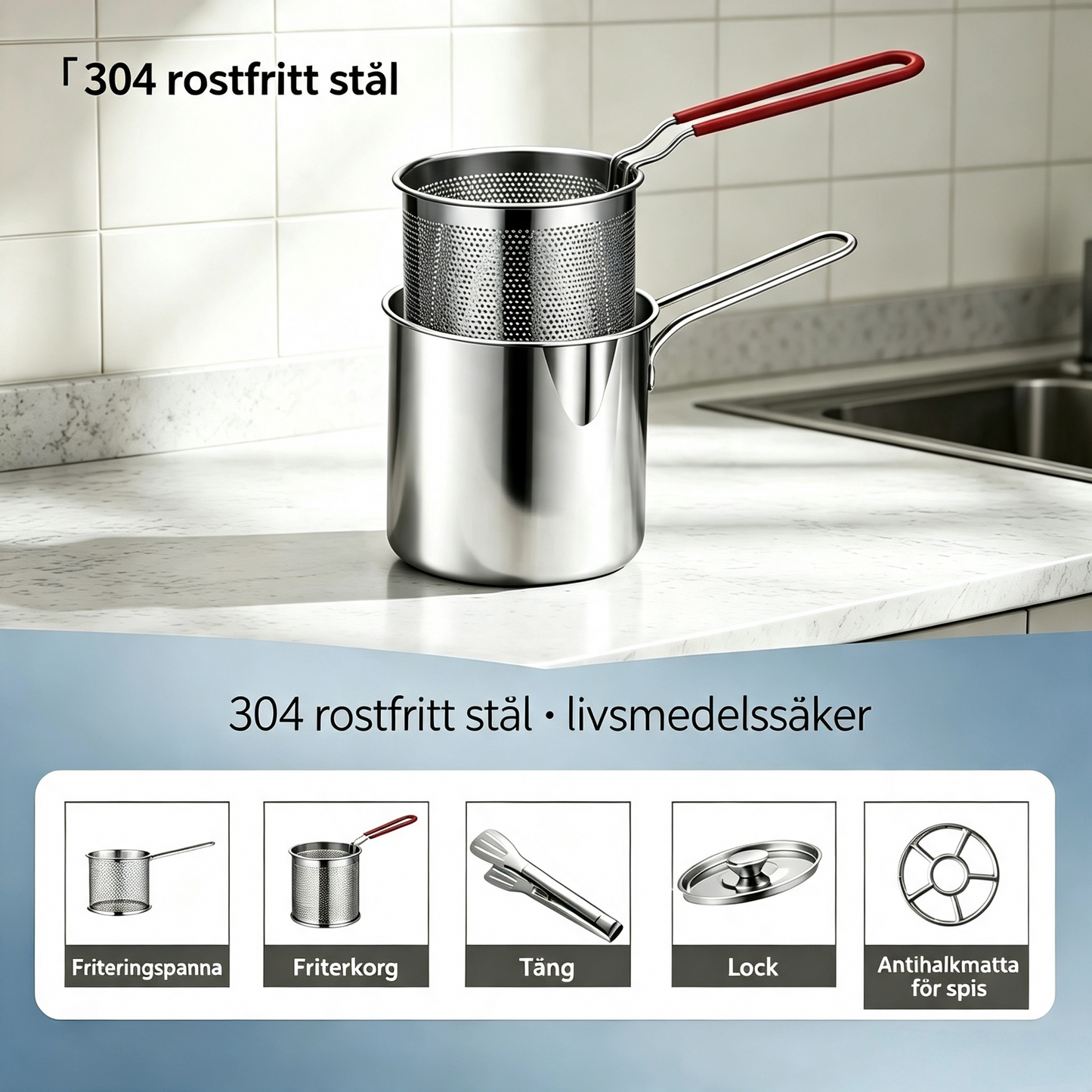 🍳 50 % RABATT NU! 🍟 Multifunktionell stekpanna i 304 rostfritt stål – fritera, steka, koka & stuva i en gryta – perfekt för alla kök 🏠