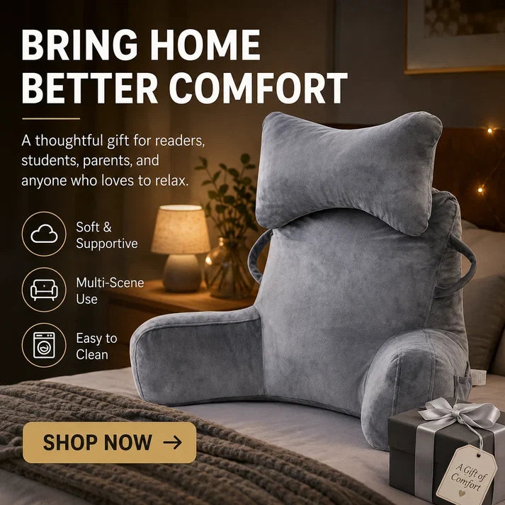 🥳 2026 STORSÄLJARE 🥳💞 50K+ SÅLDA! 🛋️📖 50% RABATT! Multifunktionell Läskudde med Ryggstöd – Högt ryggstöd, stoppat nackstöd & vadderade armstöd. Sammetskänsla, avtagbart tvättbart överdrag – perfekt för säng, soffa & golv! 🛯️💤