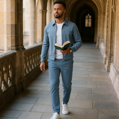 Lässiges, einfarbiges Zweiteiler-Set für Herren – Jacke und Hose