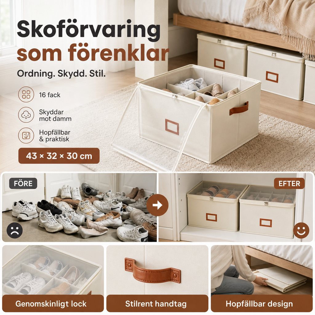 👟 50 % RABATT NU! 🧺 Förvaringslåda för skor i tyg – hopfällbar design, stor kapacitet & dammtät – perfekt för garderob och sovrum 🏠