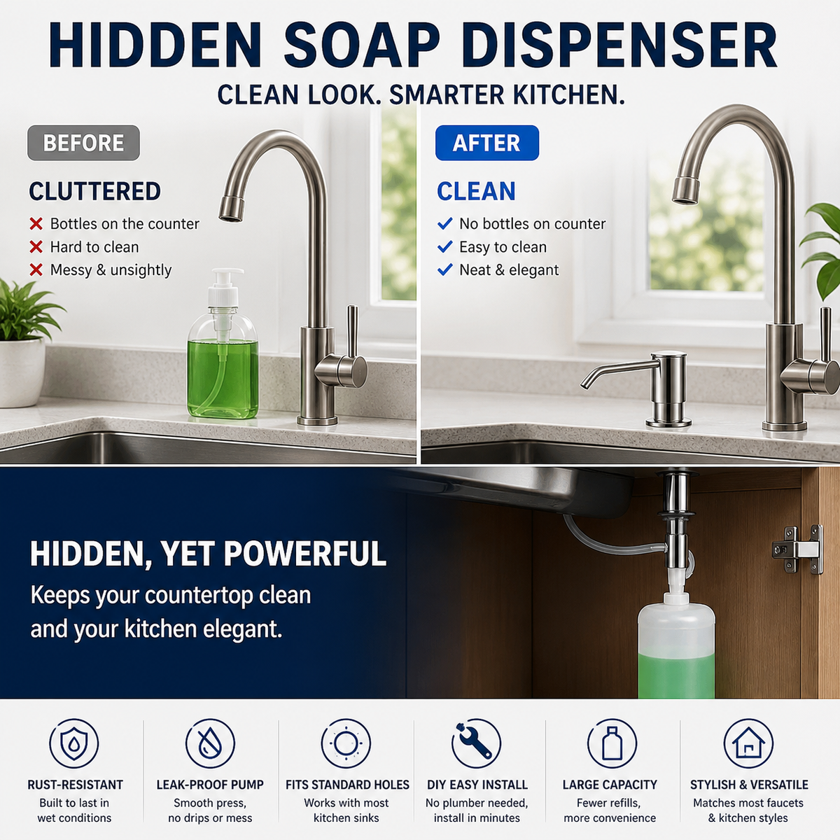 ⏰50% RABATT UNDER BEGRÄNSAD TID! 🧴🚿 Säg adjö till den otympliga tvålflaskan: denna inbyggda dispenser levererar tvål när det behövs, utan strul eller späll. 🍽️
