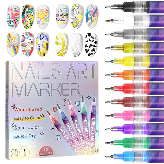 🎁Hett REA ⏳12-färg set med nagelkonstpennor