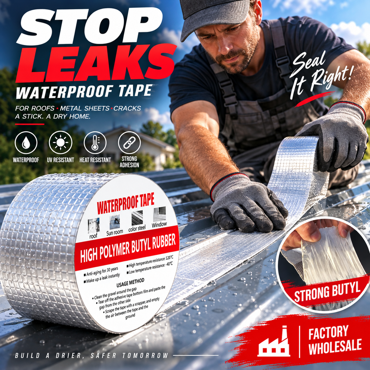 🛡️ 50% DI SCONTO ORA! 💧 Nastro impermeabile in foglio di alluminio, adesivo butilico, sigillatura immediata e resistente alle intemperie, per riparare tetti, tubi e auto 🔧