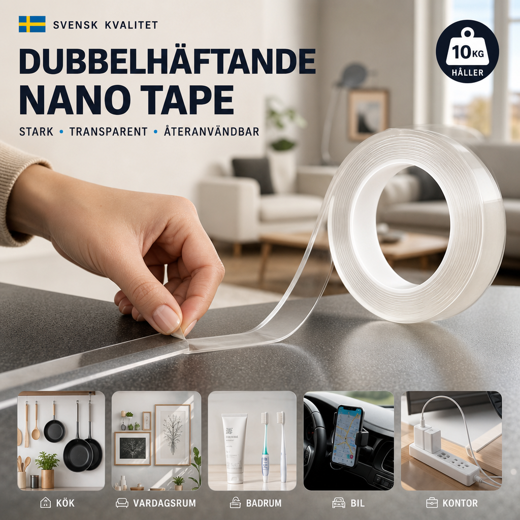 📦 KÖP 2 FÅ 1 GRATIS! 🔧 Nanotejp – Lämnar Inga Spår, Återanvändbar & Transparent – Perfekt För Alla Ytor