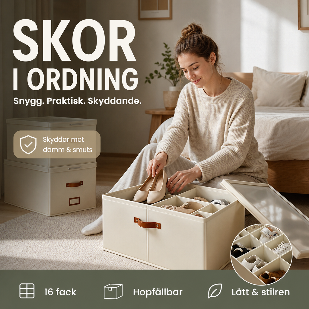 👟 50 % RABATT NU! 🧺 Förvaringslåda för skor i tyg – hopfällbar design, stor kapacitet & dammtät – perfekt för garderob och sovrum 🏠