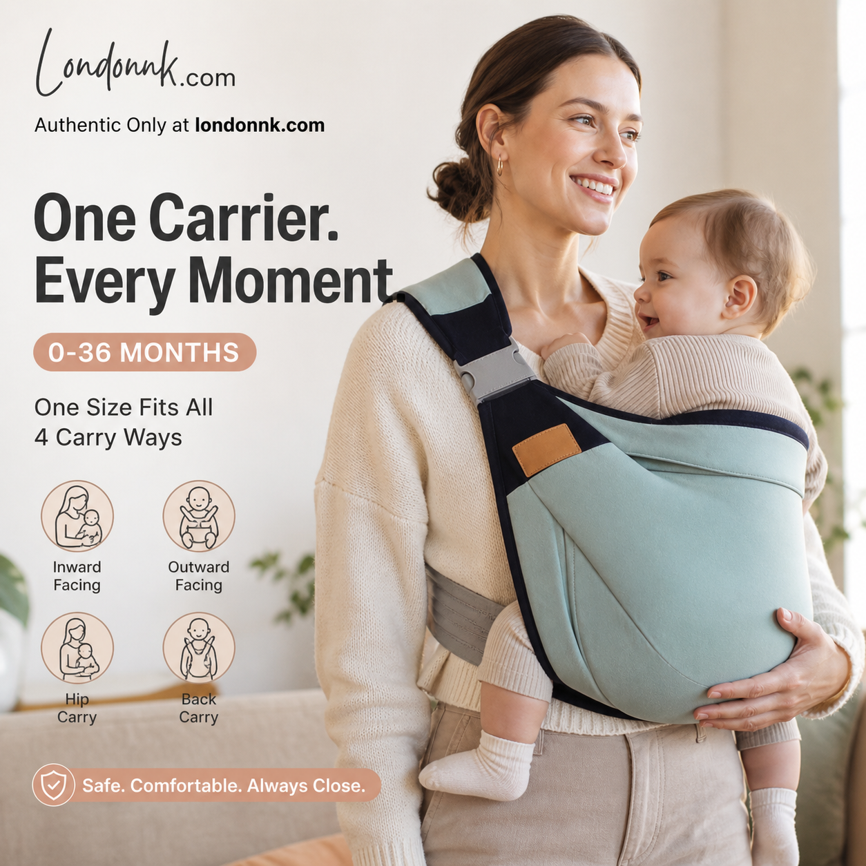 👶 50 % RABATT NU! 🧺 4-i-1 bärsele med ventilerande mesh – 0–36 månader, fram & rygg – nära barnet, händerna fria 💕
