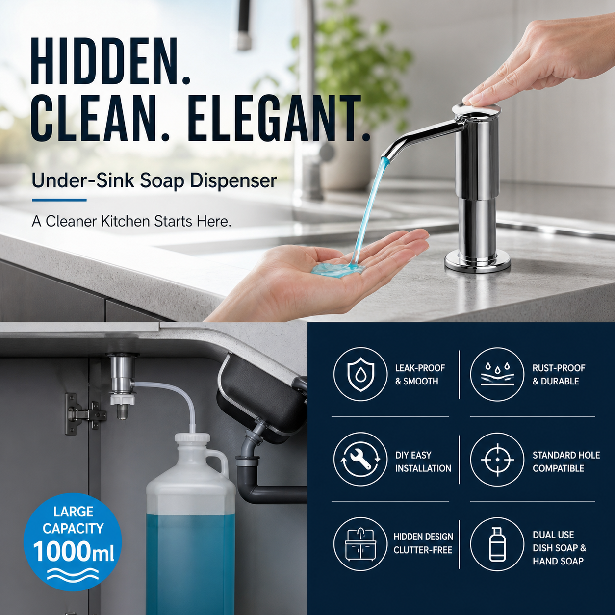 ⏰50% RABATT UNDER BEGRÄNSAD TID! 🧴🚿 Säg adjö till den otympliga tvålflaskan: denna inbyggda dispenser levererar tvål när det behövs, utan strul eller späll. 🍽️
