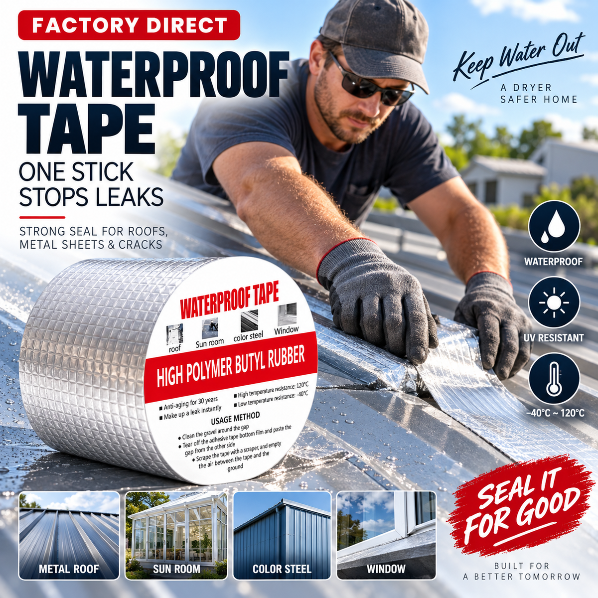 🛡️ 50% DI SCONTO ORA! 💧 Nastro impermeabile in foglio di alluminio, adesivo butilico, sigillatura immediata e resistente alle intemperie, per riparare tetti, tubi e auto 🔧