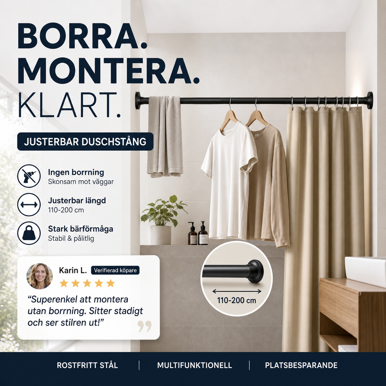 🏠 50 % RABATT NU! 🔧 Montera på sekunder utan att borra – justerbar spännstång för smartare förvaring hemma 🚪