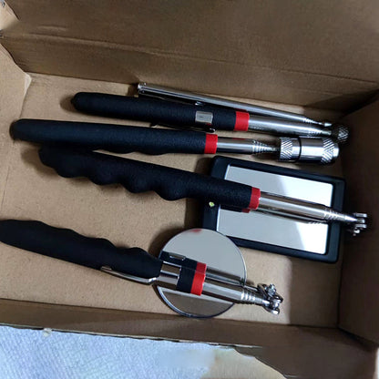 4-teiliges Set: Stark magnetisches, ausziehbares Hebe- und Greifwerkzeug mit LED-Licht und Inspektionsspiegel