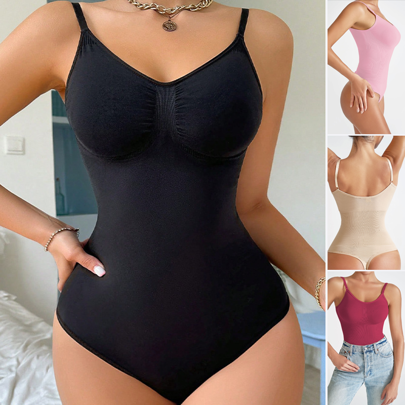 Sexy, nahtloser, formender Body für Damen mit tiefem V-Ausschnitt und verstellbaren Spaghetti-Trägern