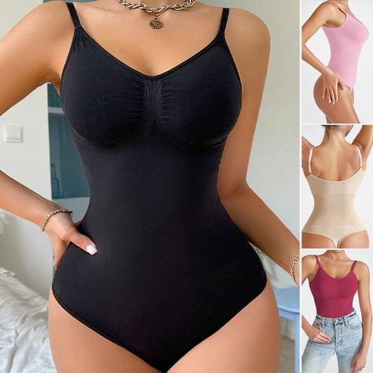 Sexy, nahtloser, formender Body für Damen mit tiefem V-Ausschnitt und verstellbaren Spaghetti-Trägern