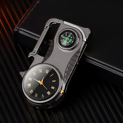 🔥Heißer Verkauf – 50 % RABATT🔥 4-in-1 Winddichtes Feuerzeug mit Uhr & Multifunktion💨🕒✨