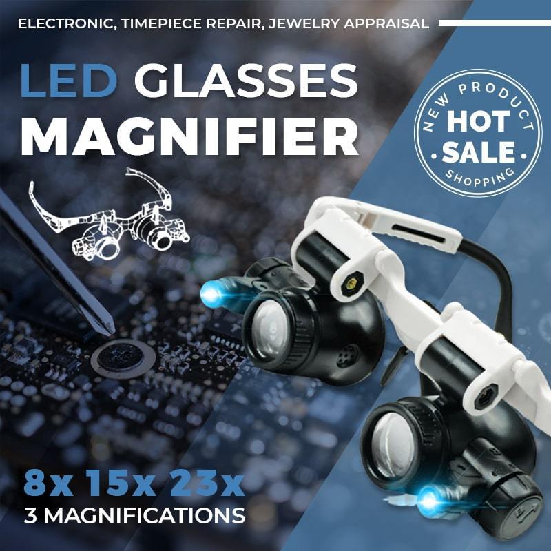 🔥50% RABATT NU!🔥 LED-Glasögonförstoringsglas 8x/15x/23x | Med LED-lampor och utbytbara linser