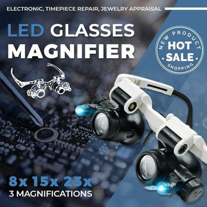 🔥50% RABATT NU!🔥 LED-Glasögonförstoringsglas 8x/15x/23x | Med LED-lampor och utbytbara linser