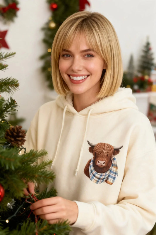 Niedliches Highland-Cow-Kapuzen-Sweatshirt mit kuscheligem Fleecefutter 🦬