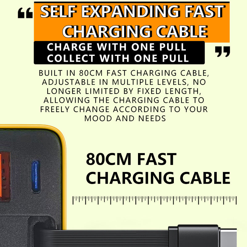 🔥REA – 50 % RABATT🎁 65 W snabbladdare för mobiltelefon med infällbar 80 cm lång Type-C-kabel