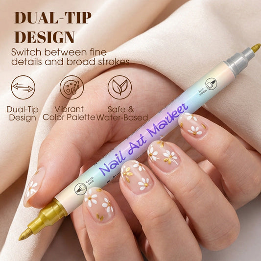 ✍️ 50 % RABATT! 💅 Nageldesignpenna med 2-i-1-spets – exakta linjer och detaljer – perfekt för hemmet eller på resan – snygg, professionell nagelkonst utan krångel ✨