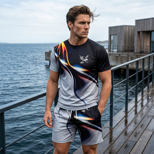 💥 Trendigt herrset med abstrakt design ✨ Luftig T-shirt & bekväma shorts för sommarens alla dagar 🌿