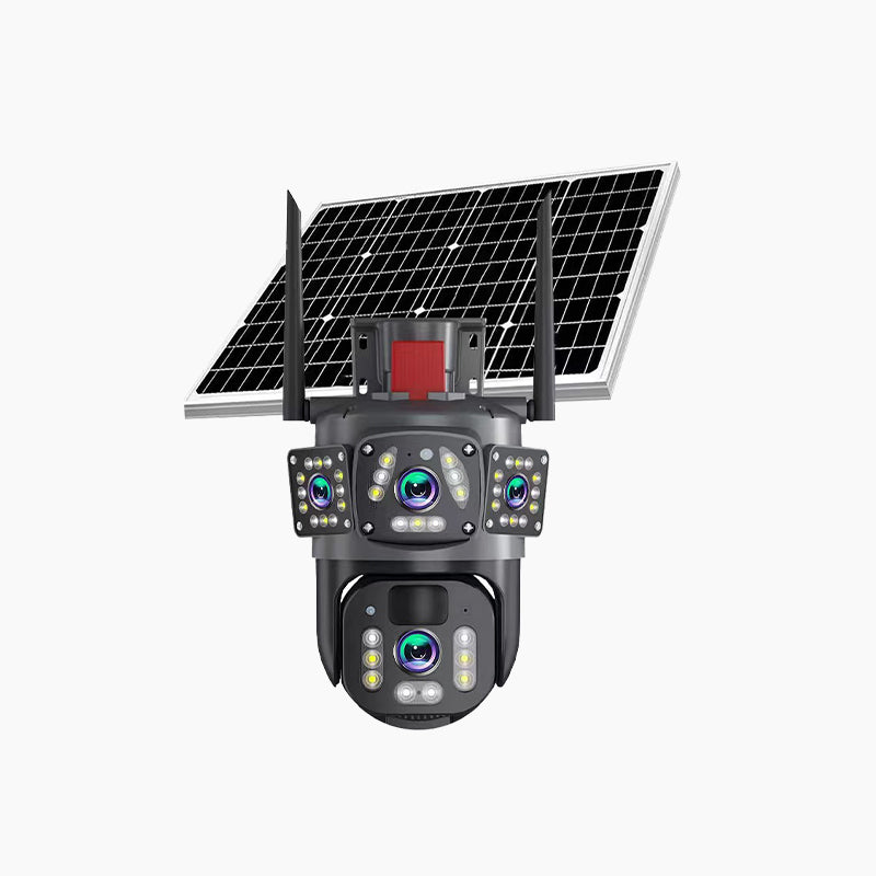 ⏳Tidsbegränsat erbjudande⏰📷 Soldriven Wi-Fi utomhussäkerhetskamera 6K 9MP｜3 objektiv, PTZ 360°, IP66 vattentät, färgnattsyn, tvåvägsljud, rörelsedetektion✨
