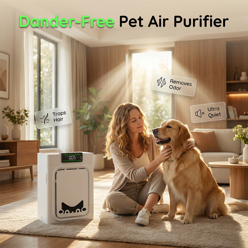 🐾 Luftrenare för husdjur med tvättbart filter – fångar hår & djurspill, neutraliserar lukter, dubbel HEPA – kompakt & effektiv 💨