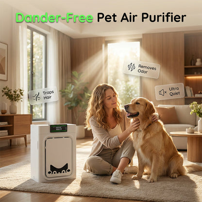 🐾 Luftrenare för husdjur med tvättbart filter – fångar hår & djurspill, neutraliserar lukter, dubbel HEPA – kompakt & effektiv 💨