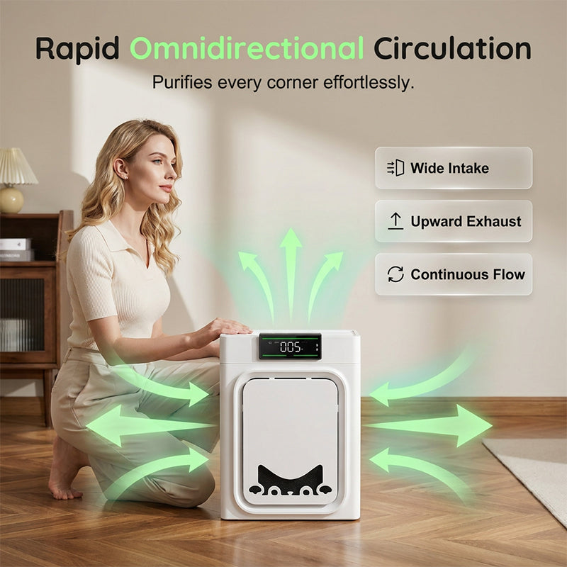 🐾 Luftrenare för husdjur med tvättbart filter – fångar hår & djurspill, neutraliserar lukter, dubbel HEPA – kompakt & effektiv 💨