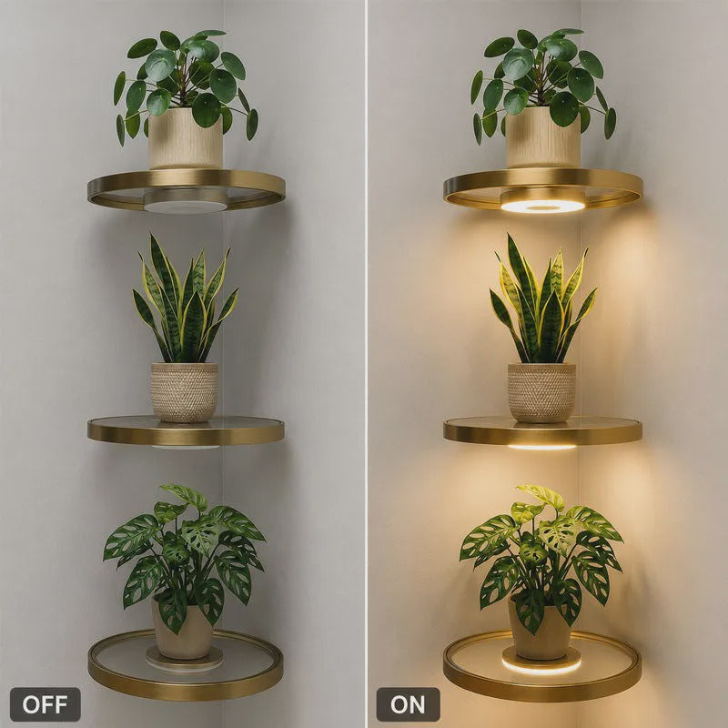 🏠 50% RABATT NU! 💡 Svävande Vägghylla med Inbyggd Ambient LED-belysning – Modern Växtdisplay – Perfekt för Inomhusträdgårdar & Lägenheter ✨