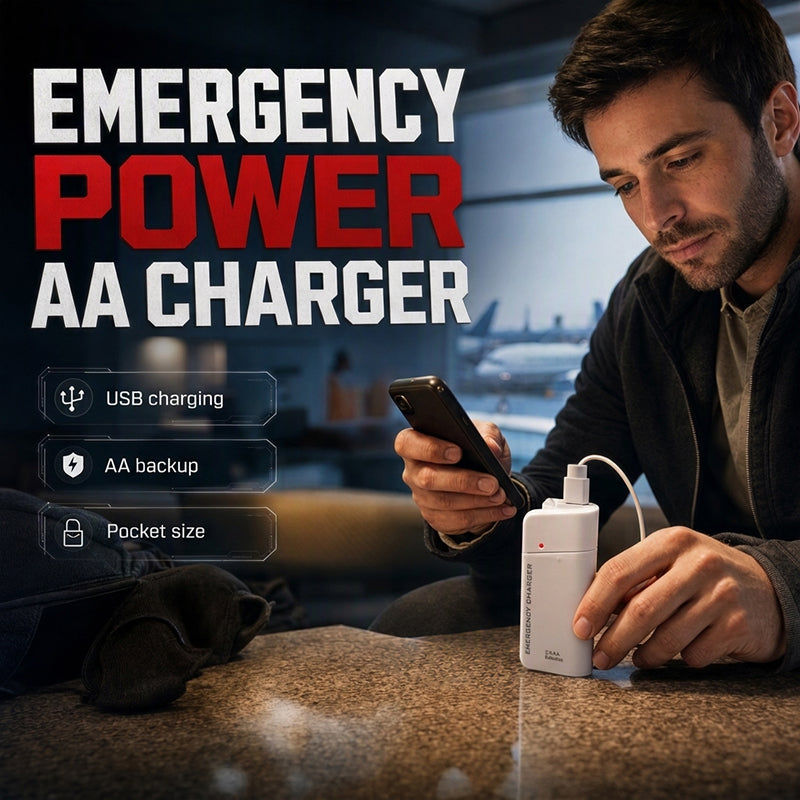 🔋 50 % RABATT! Håll mobilen igång överallt – portabel nödladdare med AA-batterier och inbyggd LED-ficklampa