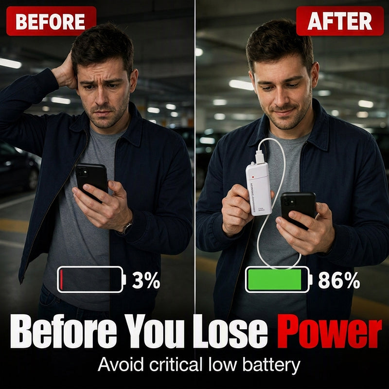 🔋 50 % RABATT! Håll mobilen igång överallt – portabel nödladdare med AA-batterier och inbyggd LED-ficklampa