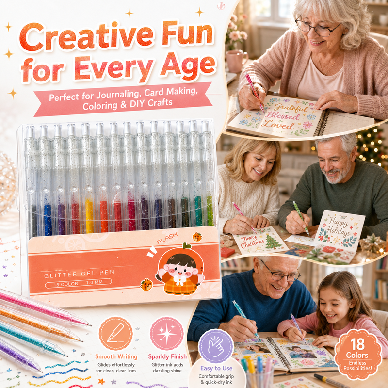 🎨 50% RABATT NU! Retractable Glitter Gel Pen Set – livfullt glitterbläck, snabbtorkande & tunn spets – perfekt för journaling, teckning och kreativa projekt ✨🖊️
