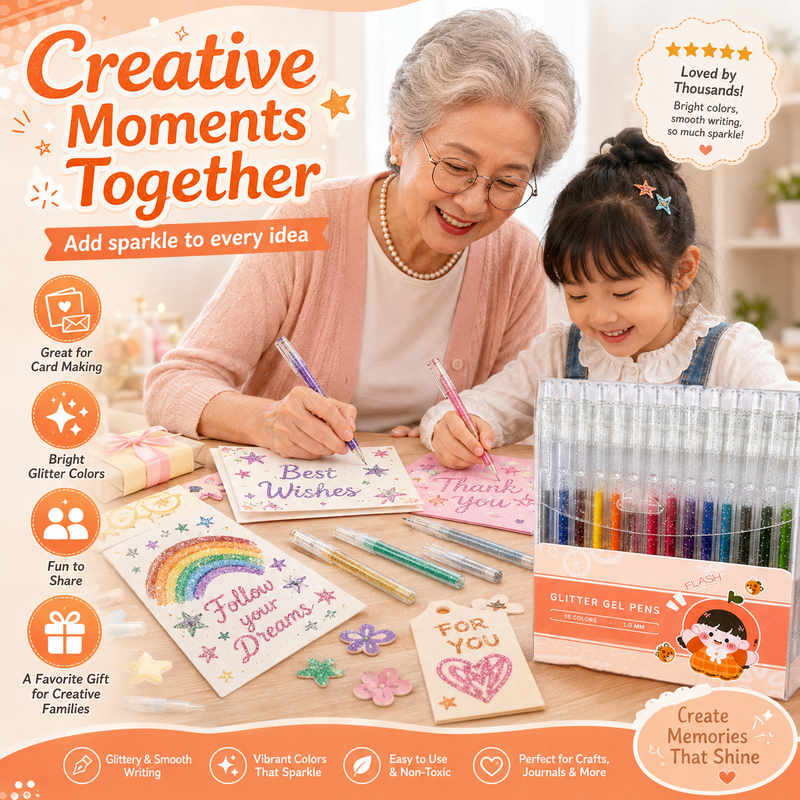 🎨 50% RABATT NU! Retractable Glitter Gel Pen Set – livfullt glitterbläck, snabbtorkande & tunn spets – perfekt för journaling, teckning och kreativa projekt ✨🖊️