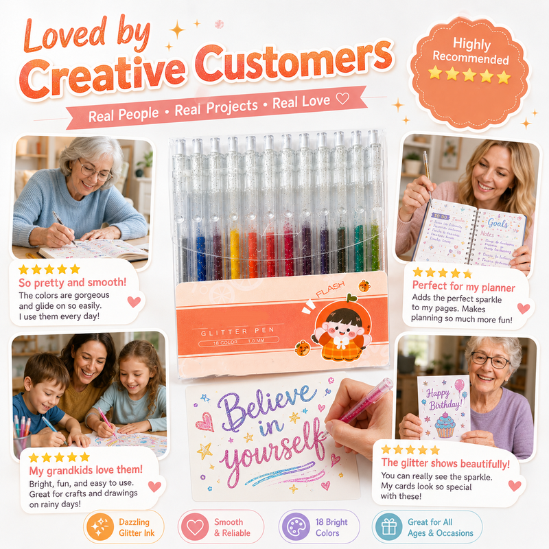 🎨 50% RABATT NU! Retractable Glitter Gel Pen Set – livfullt glitterbläck, snabbtorkande & tunn spets – perfekt för journaling, teckning och kreativa projekt ✨🖊️